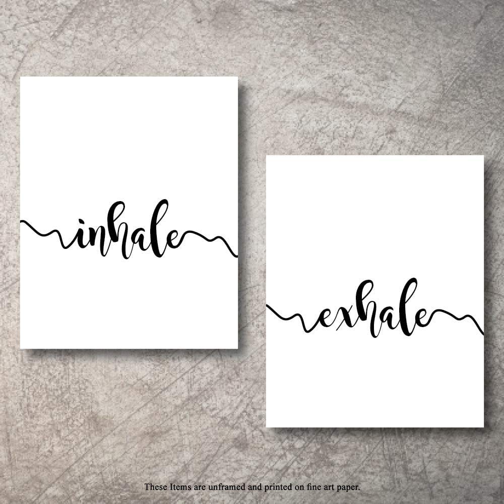 Rustic Wall Art Decor - 5x7 Framed Farmhouse Prints with Inspirational Quotes for Bedroom, Living Room, Kitchen & Home Decor | Perfect for Bohemian Style, Shelf Display & Family Spaces (Inhale Exhale Set)