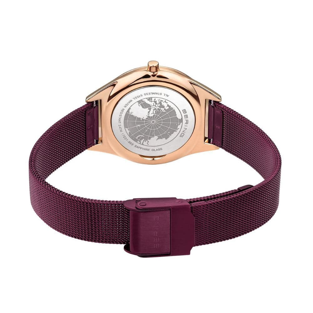 Bering Ultra Slim Purple Milanese Strap Women's Watch 17031 969 - Elegant Fashion Accessory for Office, Party & Everyday Wear