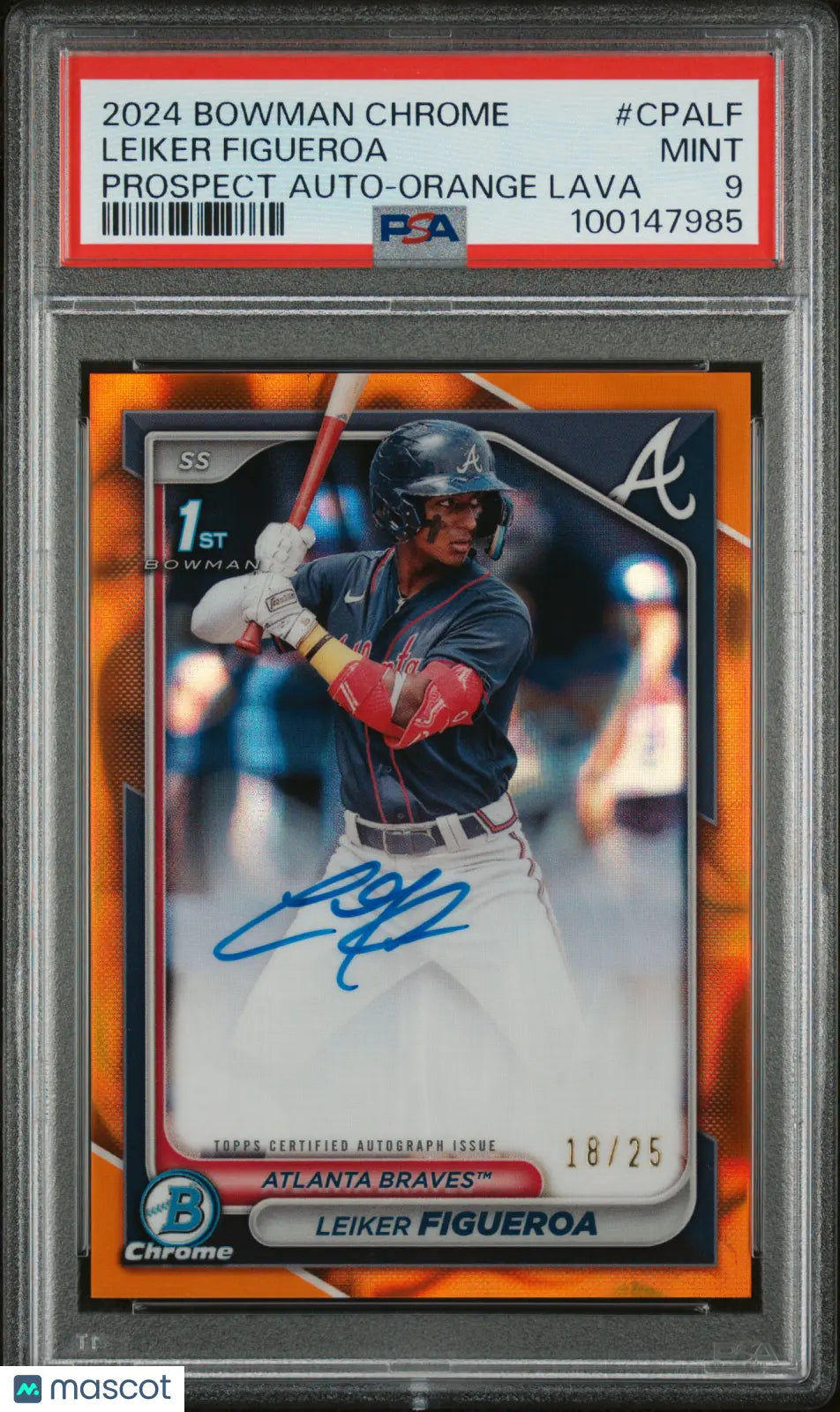 2024 Bowman Chrome Leiker Figueroa Orange Lava Refractor Autograph Rookie Card PSA 9/25 - Baseball Collectible for Investors & Fans
