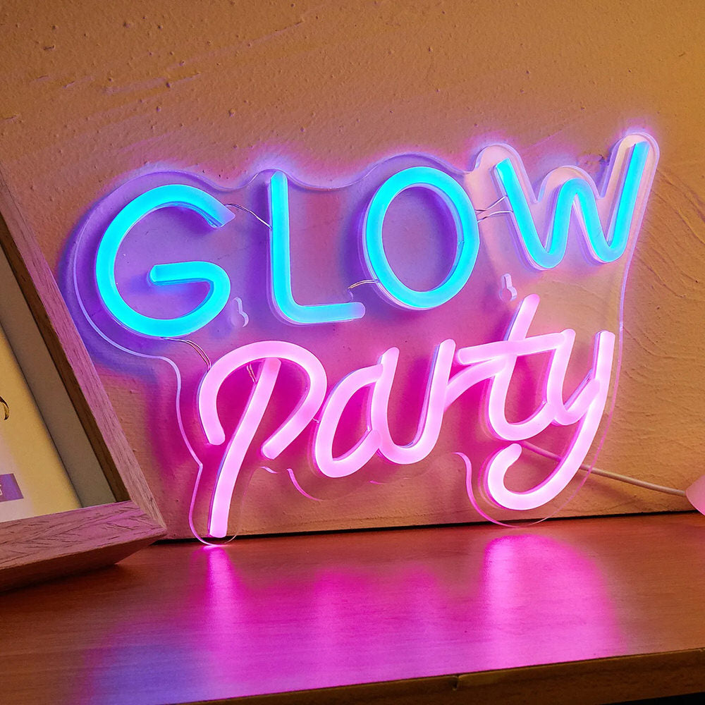 Glow Party Blue & Pink LED Neon Sign - Customizable Wall Decor for Bedroom, Bar, Wedding & Events - Perfect for Birthday, Anniversary & Home Decor