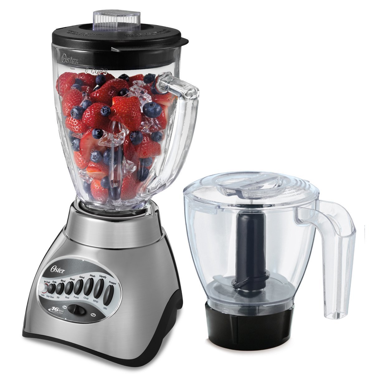 Oster Classic Series 16-Speed Blender with Food Chopper & Glass Jar - Brushed Nickel Finish - Perfect for Smoothies, Soups & Food Prep - High Performance Kitchen Blender for Home & Restaurant Use