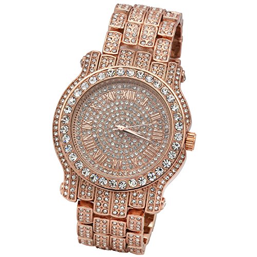 Pave Rose Gold Tone Hip Hop Men's Metal Band Watch - Stylish Luxury Timepiece for Men - Perfect for Streetwear, Parties & Everyday Fashion