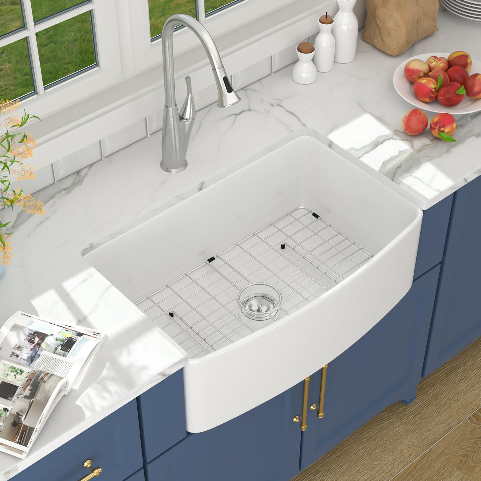 **30 Inch White Farmhouse Sink - Fireclay Ceramic Apron Front Single Bowl Kitchen Sink by Lordear - Perfect for Rustic & Modern Farmhouse Kitchens**