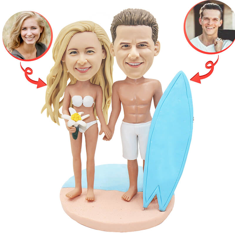Custom Couple Surf Skateboard Bobblehead Figurine - Personalized Gift for Surfers & Skateboard Lovers - Perfect for Anniversaries, Valentine's Day & Home Decor