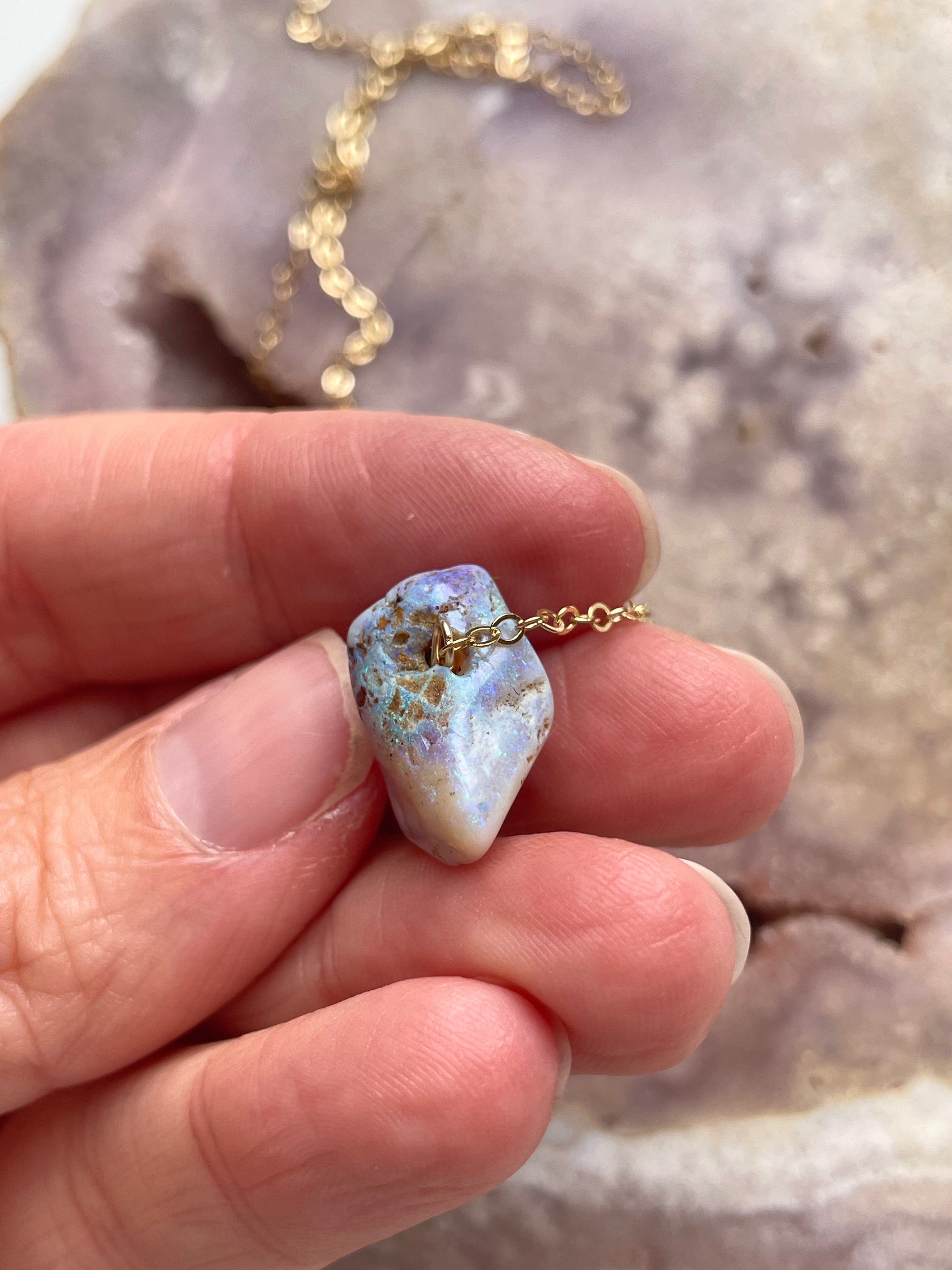 Genuine Australian Opal Necklace – Natural Raw Opal Pendant Jewelry for Women – Perfect for Weddings, Parties & Special Occasions