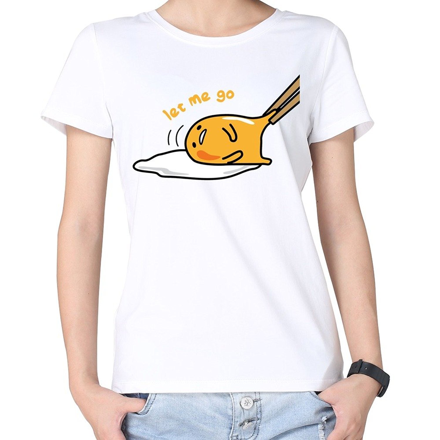 Pusadd Women's Casual Gudetama Lazy Egg Graphic T-Shirt - Funny Anime Cute White Tee for Everyday Wear, Lounge & Cosplay