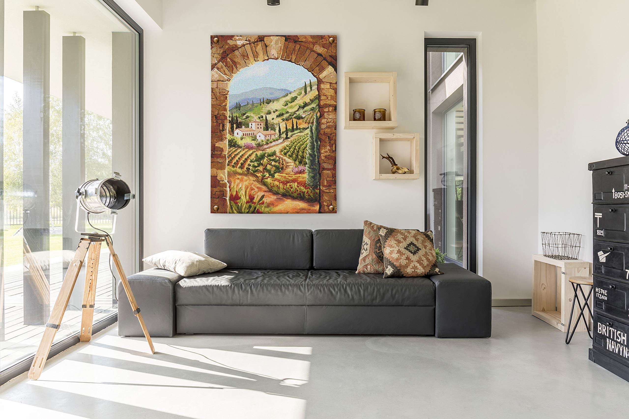 Tuscan Vineyard Woven Tapestry Wall Art - 100% Cotton Italian Villa Landscape Hanging Decor (90x64 Inches) - Perfect for Living Room, Bedroom or Office Boho Chic Decor