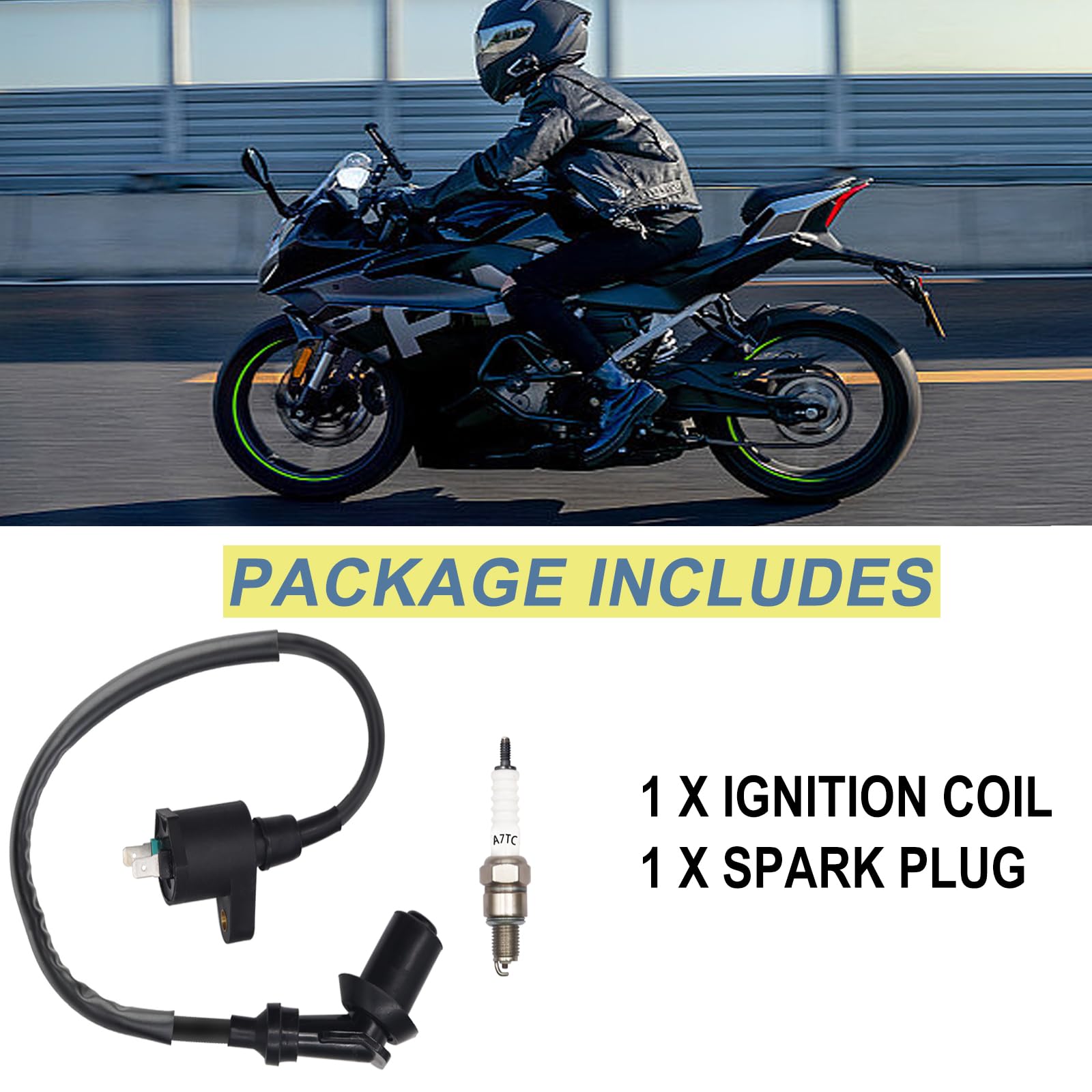 GY6 Racing Ignition Coil with A7TC Spark Plug - Compatible with 50CC to 150CC ATV, Motorcycle, Moped, Scooter, Go Kart & Dirt Bike - High Performance Replacement Part for Off-Road Racing & Daily Commuting