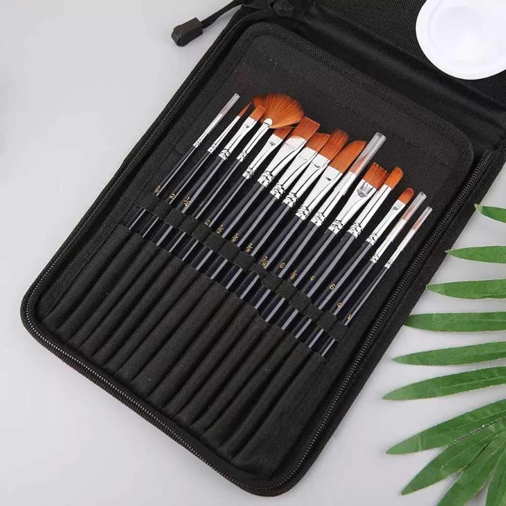 18-Piece Acrylic Paint Brush Set with Wooden Palette - Professional Gouache & Cosmetic Art Kit for Canvas Painting, DIY Crafts, Makeup Application & School Projects