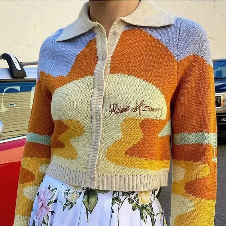 Women's Stylish Landscape Crop Cardigan Sweater - Lightweight Knit Open Front Wrap for Spring & Fall - Perfect for Casual Outfits, Office Wear, and Coffee Dates