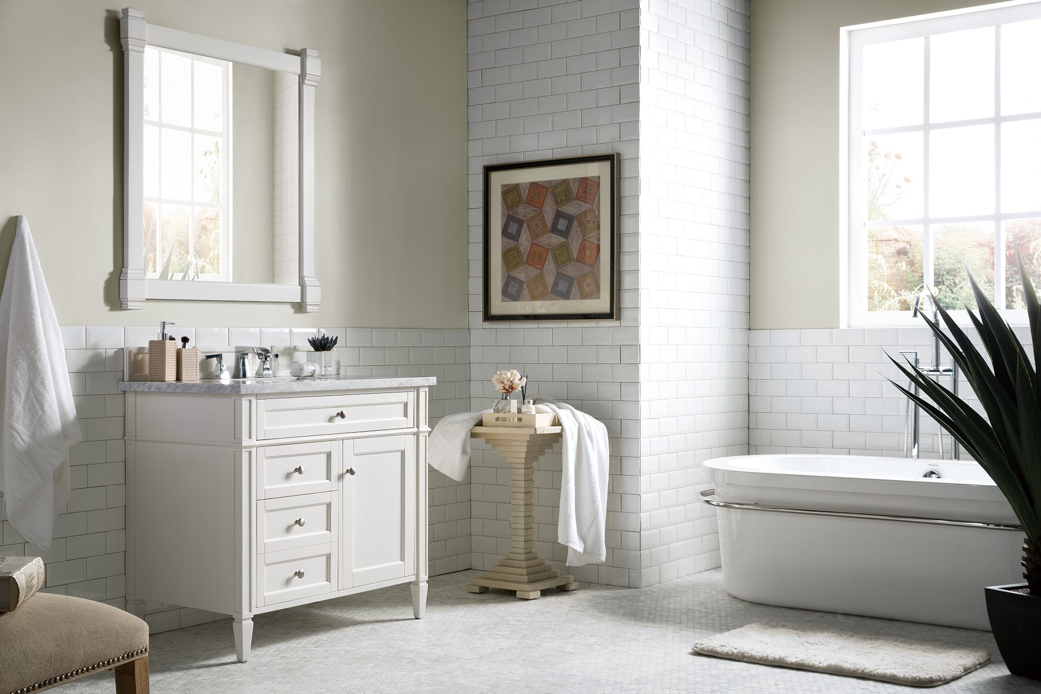 Brittany 36-Inch Bright White Bathroom Vanity with 3CM Carrara Marble Top - Perfect for Modern Master Bathrooms & Powder Rooms