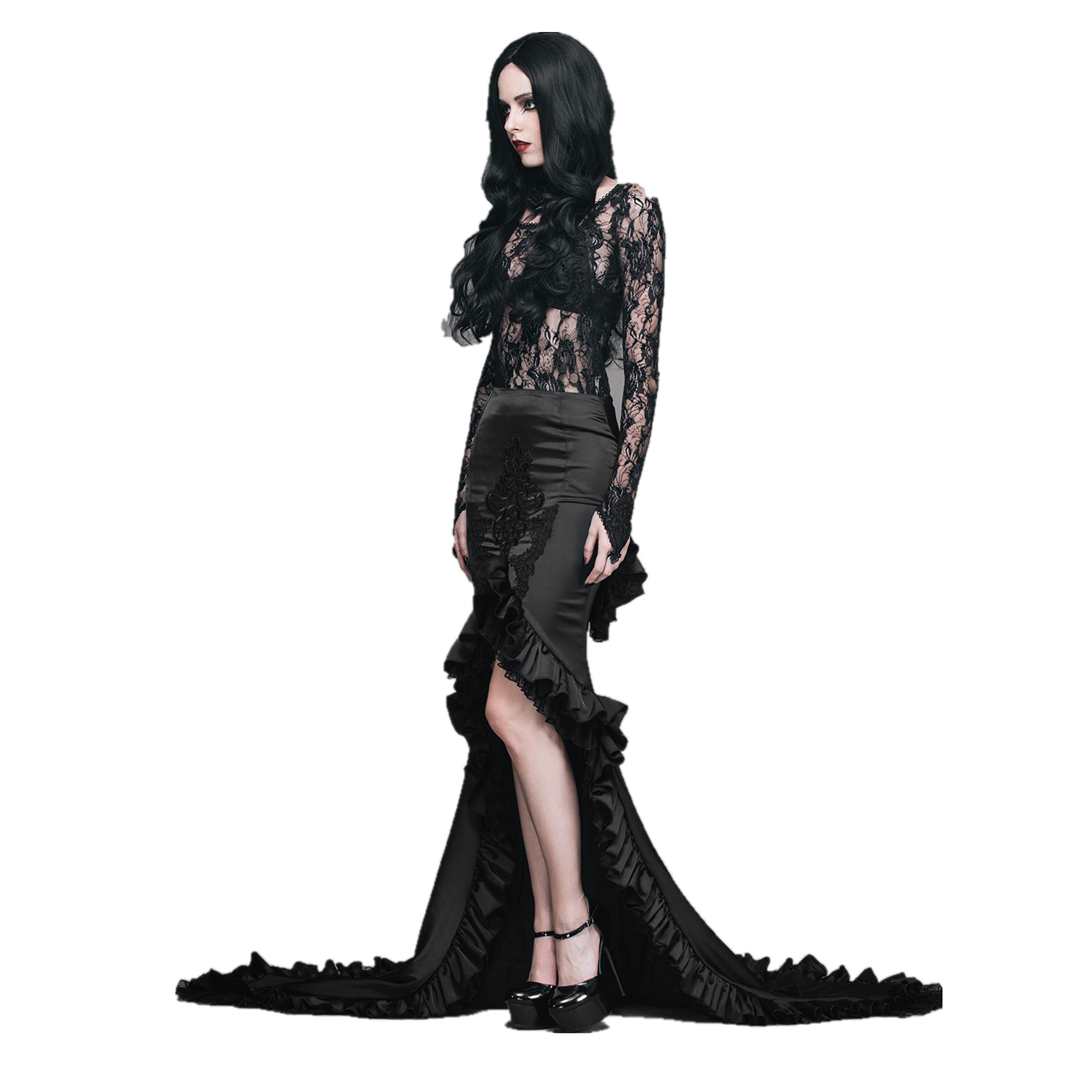 Gothic Steampunk Black Fishtail Mermaid Maxi Skirt for Women | Vintage Style Evening Party Dress | Perfect for Cosplay, Halloween, and Themed Events
