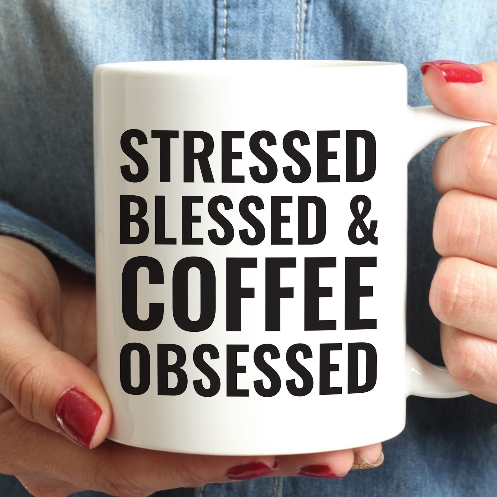 Stressed Blessed Coffee Obsessed Ceramic Coffee Mug - Andaz Press Office Gift - 1-Pack - Perfect for Office, Home & Coffee Lovers