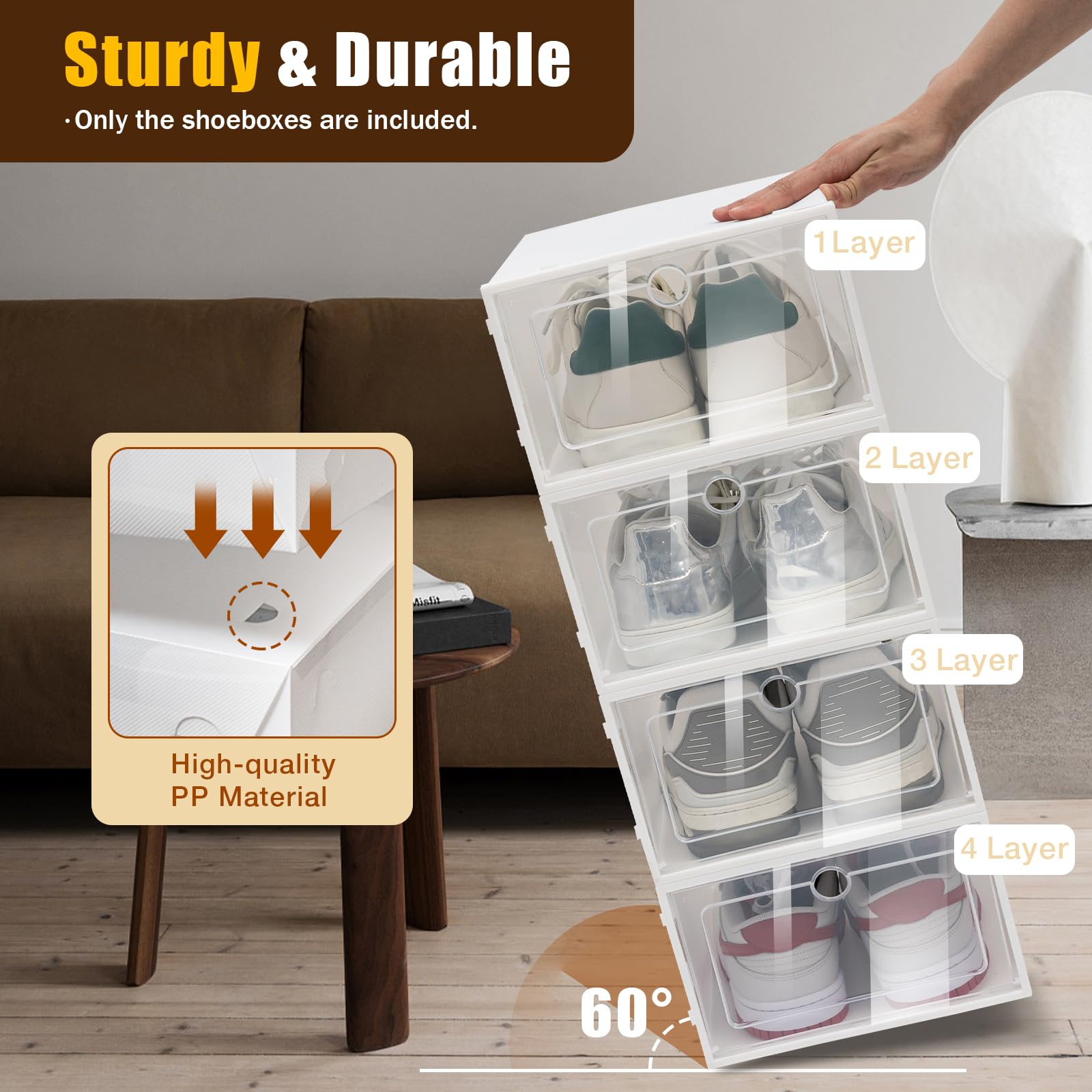 LOYALHEARTDY 20/24 Pcs Clear Stackable Drop Front Shoe Storage Boxes - Foldable Plastic Shoe Organizer for Closet, Bedroom & Entryway Organization (24 Pack) | Perfect for Sneakers, Boots & Sandals Storage