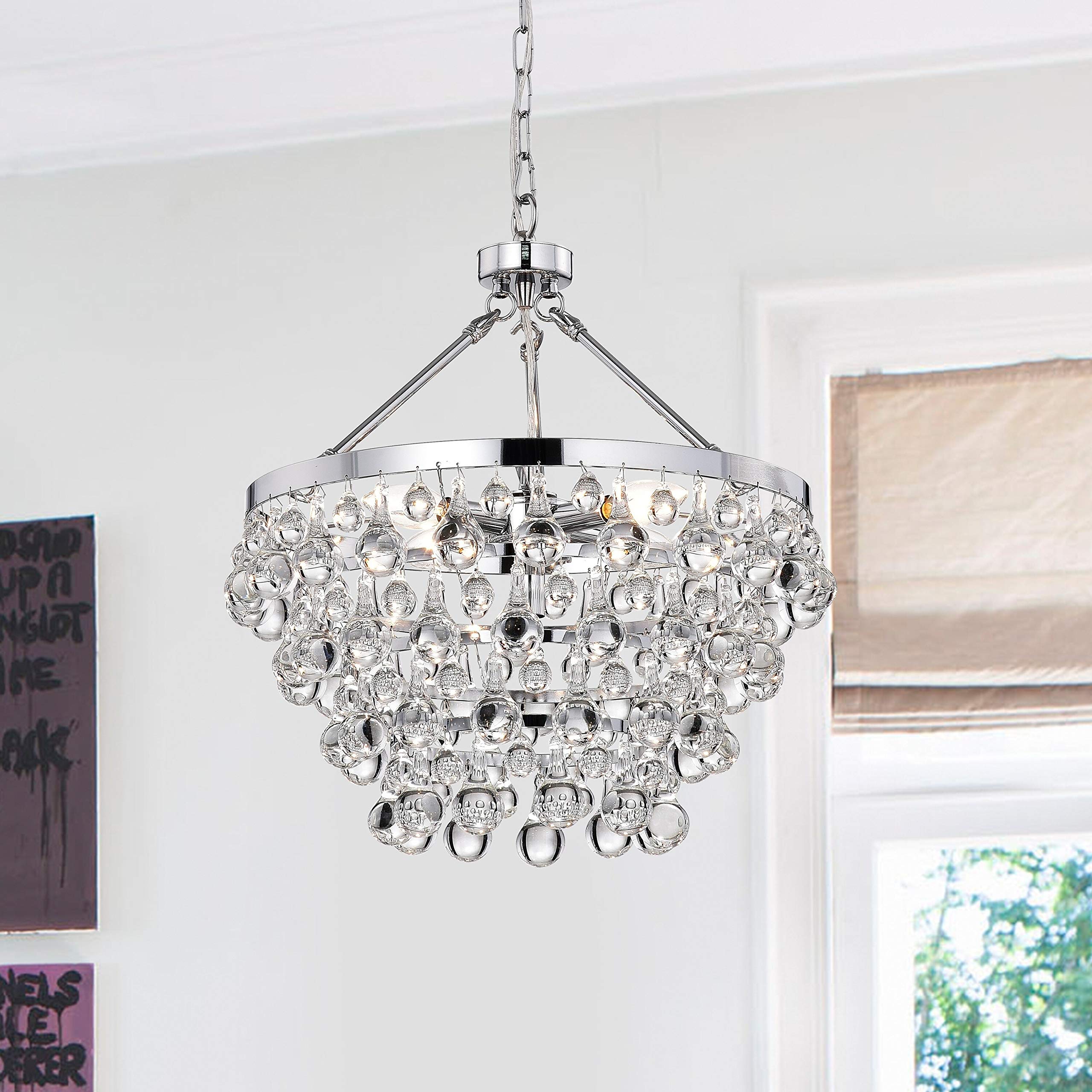 Acamar 5-Light Crystal Chandelier - Silver Modern Contemporary Glass & Iron Ceiling Fixture for Dining Room, Living Room, Bedroom