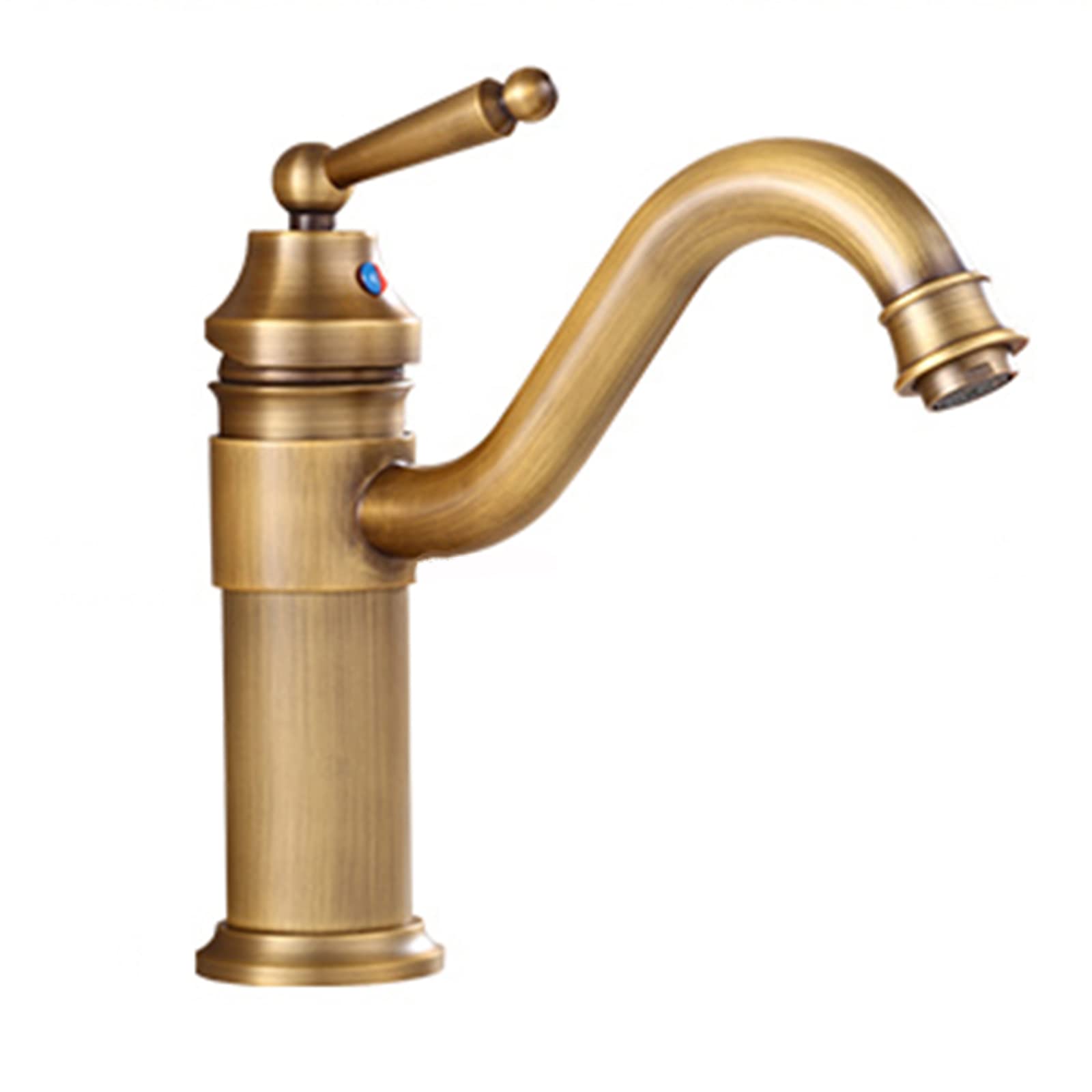 Antique Brass Single Hole Bathroom Sink Faucet - Tall Vintage Style Faucet for Bathroom Vanity - Perfect for Classic and Farmhouse Style Bathroom Decor