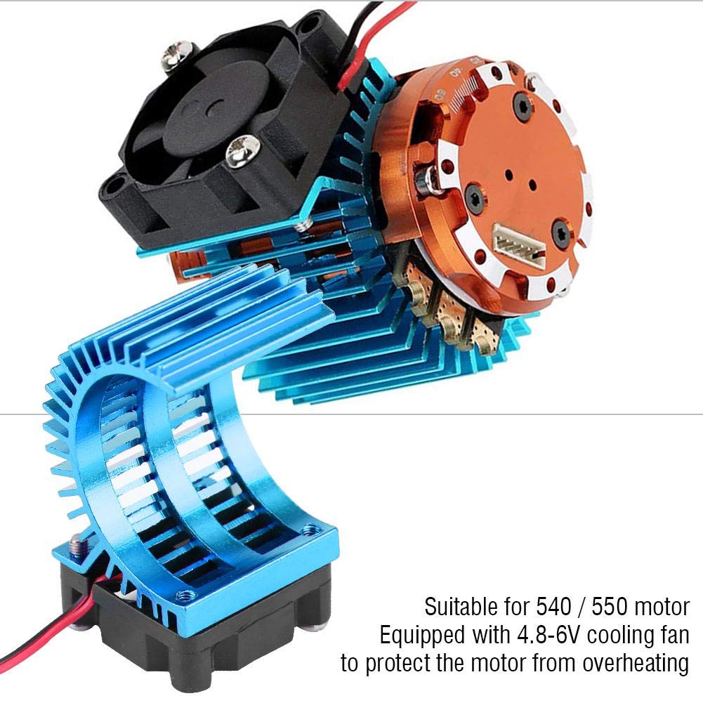 Dilwe RC Motor Heat Sink & Fan for 1/10 RC Cars - 540/550 Motor Cooling - Blue