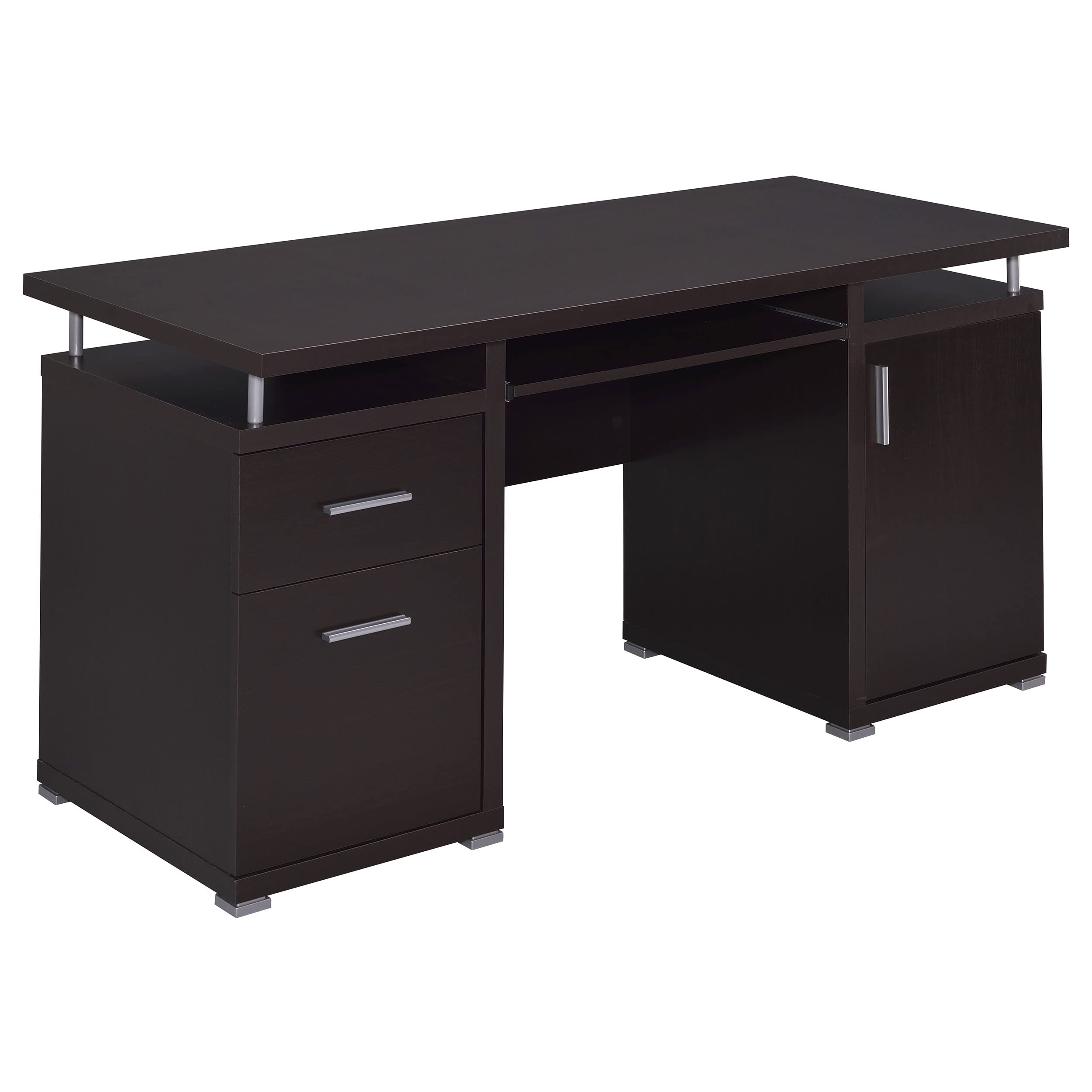 Modern COASTER Computer Desk with 2 Drawers & Storage Cabinet in Cappuccino Finish - Perfect for Home Office, Study Room or Small Space Workstation