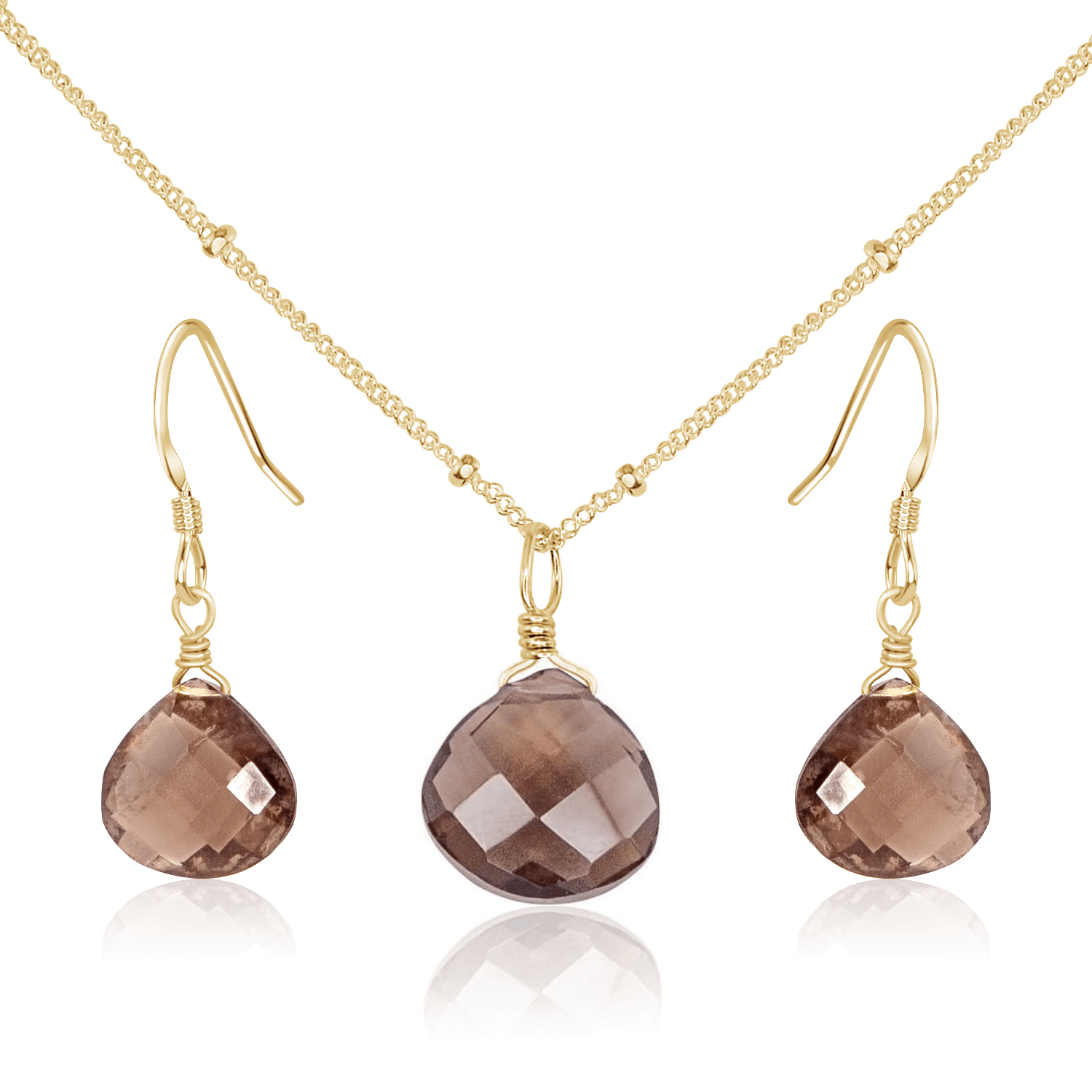 Elegant Smoky Quartz Teardrop Earrings and Necklace Set for Women - Perfect for Weddings, Parties & Everyday Wear