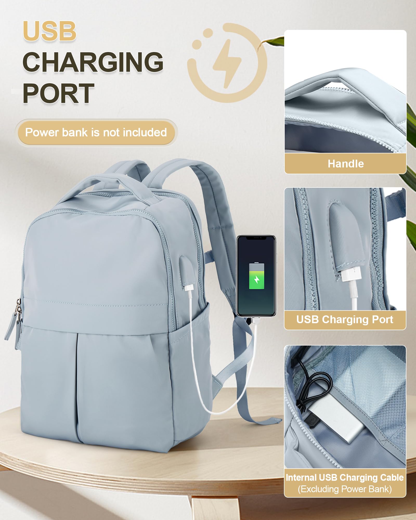 Stylish Lightweight Laptop Backpack for Women & Men - Water-Resistant Gym, Travel & Work Backpack with USB Charging Port - Perfect for College, Office Commute & Airplane Travel (Blue)