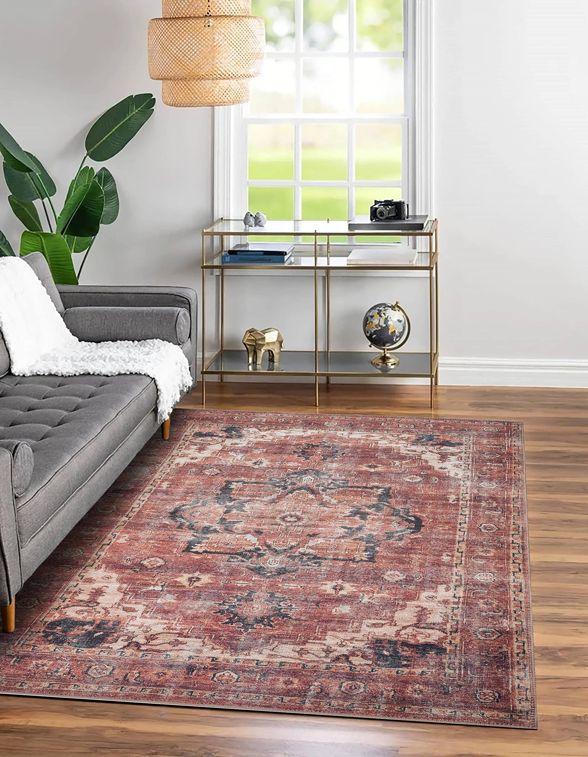 Adiva Rugs Machine Washable Non-Slip Vintage Printed Area Rug - 3' x 5' Terra - Perfect for Living Room, Bedroom, Bathroom & Kitchen - Soft Floor Decor Carpet Mat for Home Decor & Interior Design