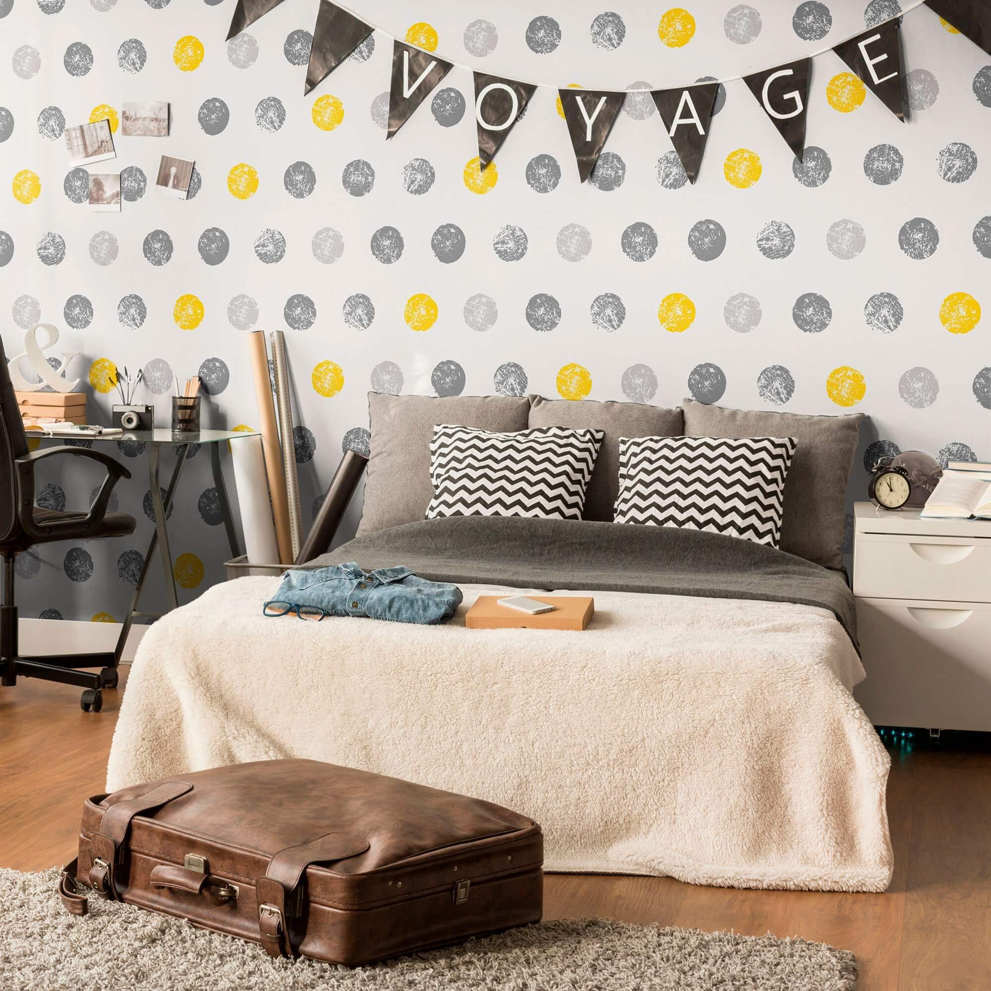 Yellow and Grey Geometric Peel and Stick Removable Wallpaper for Teens - Self-Adhesive Wall Decal for Bedroom, Dorm Room, and Nursery Decor