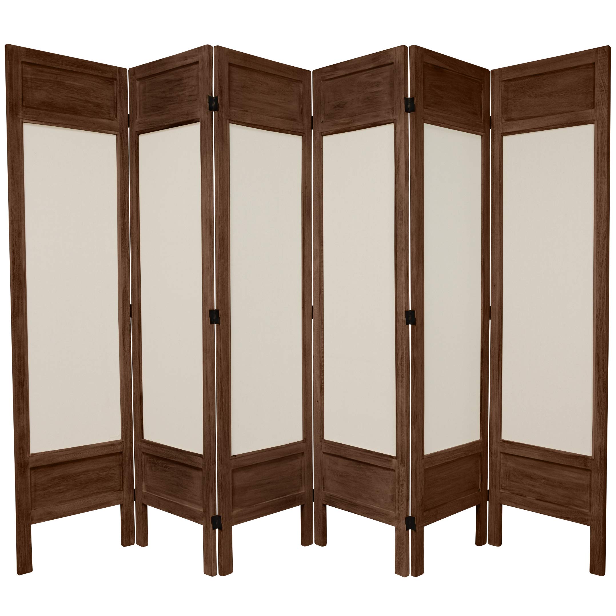 5.5 ft Tall Red Lantern Solid Frame Fabric Burnt Brown 6-Panel Room Divider - Decorative Privacy Screen for Home, Office, and Event Spaces