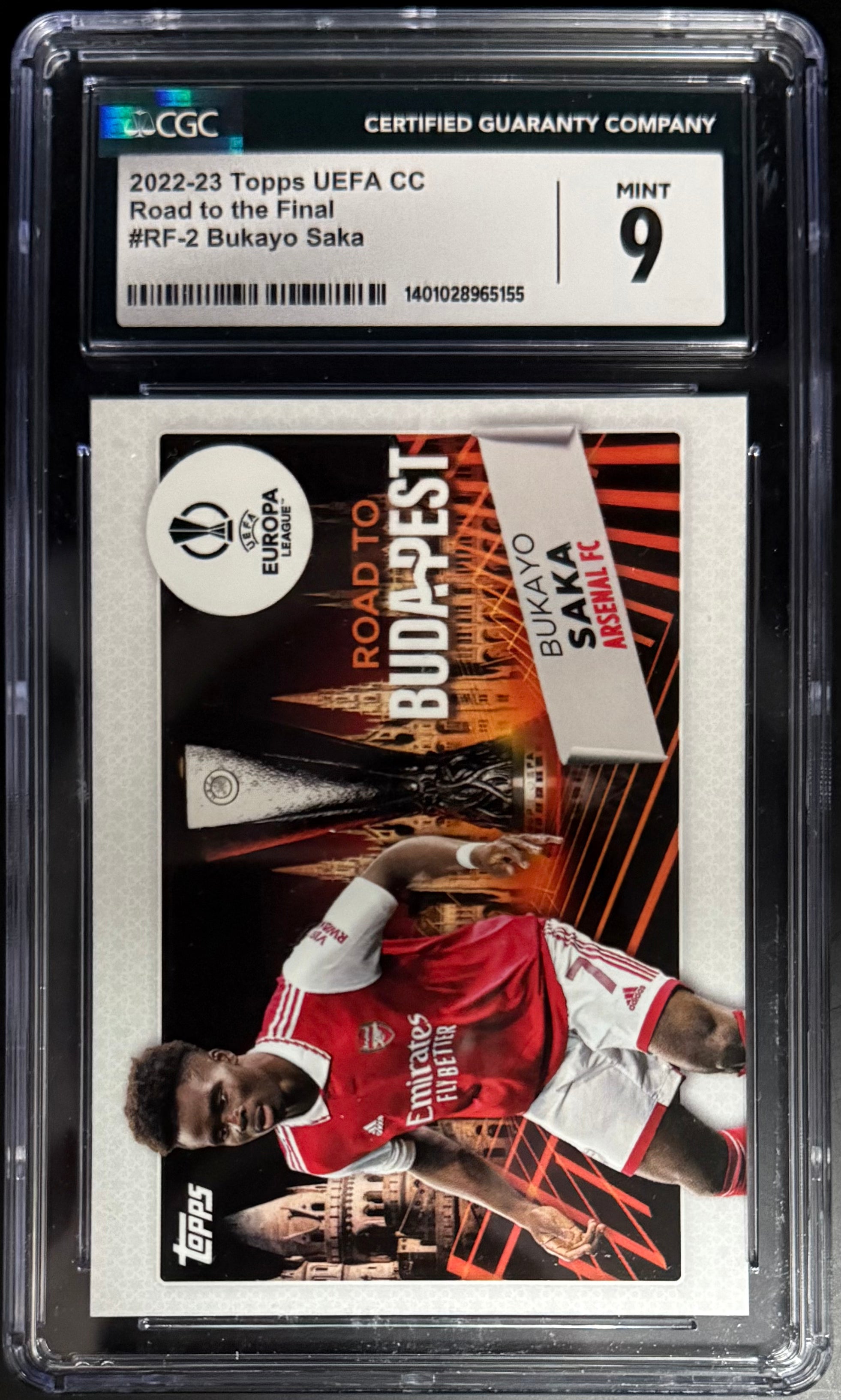 Topps Bukayo Saka Road To The Final Insert Card UEFA Club Competitions 2022-23 CGC 9 Graded - Rare Football Trading Card for Collectors & Fans | Perfect for Display, Investment & Sports Memorabilia Collections