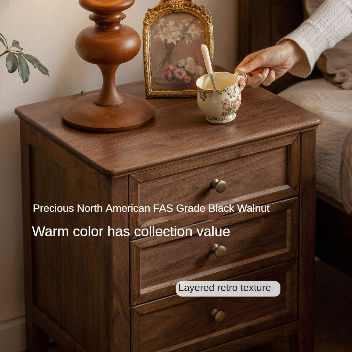 Premium Black Walnut Solid Wood Nightstand - Handcrafted Bedside Table with Drawer for Bedroom, Living Room & Guest Room - Modern & Rustic Home Decor Furniture