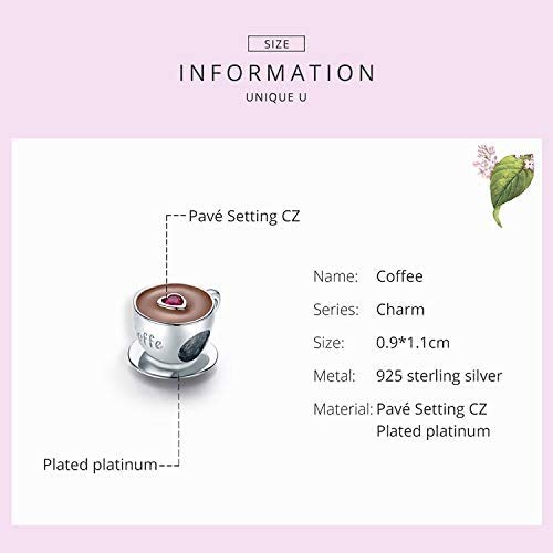 Red Heart CZ 925 Sterling Silver Coffee Charm - Wine Glass & Bracelet Bead for Women | Perfect for Gifts & Coffee Lovers