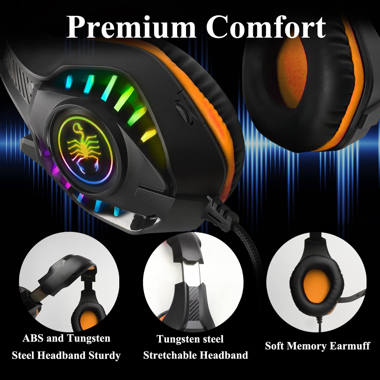 SVYHUOK Pro Gaming Headset with Mic - Over-Ear Bass Surround Sound Headphones for PC, PS4, Xbox One, Switch, Laptop - LED Light & Soft Memory Earmuffs - Perfect for Online Gaming, Streaming, eSports & Gift for Boys, Teens, Kids