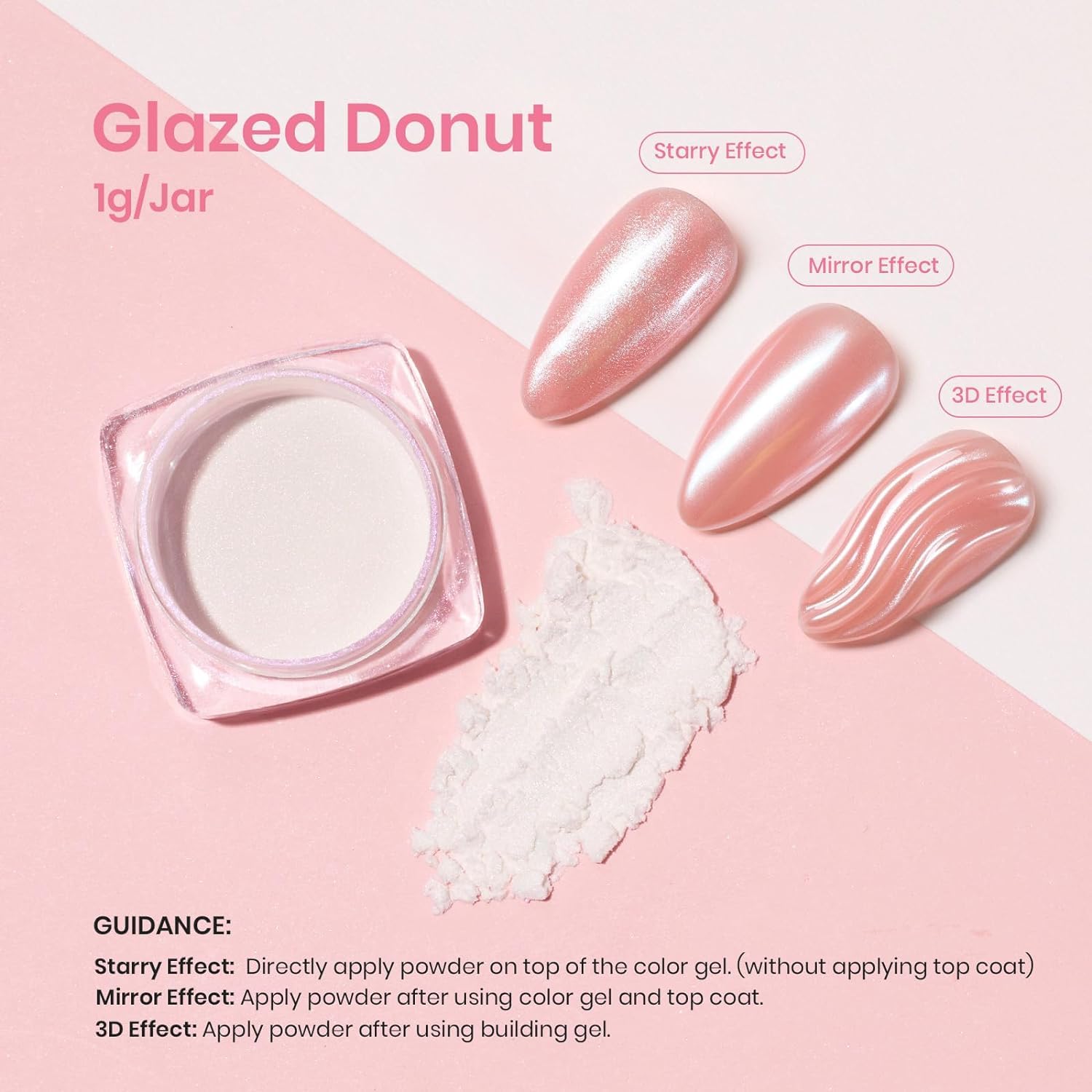 MEI DE MODA White Chrome Gel Nail Powder - Pearl Mirror Effect Nail Glitter for Manicure, Holographic Pigment for Nail Art Designs (Perfect for Valentine's Nails & Special Occasions)