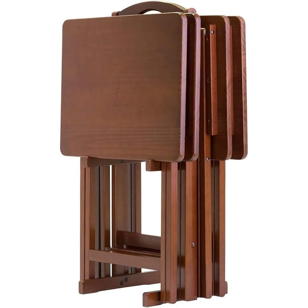 5-Piece Alex Set Foldable Snack Table - Walnut Finish Portable Laptop Stand, Dinner Tray & Space-Saving Desk for Dining, Office, Bedroom, Living Room | Sturdy Wooden Multi-Purpose Furniture for Work, Study & Entertainment