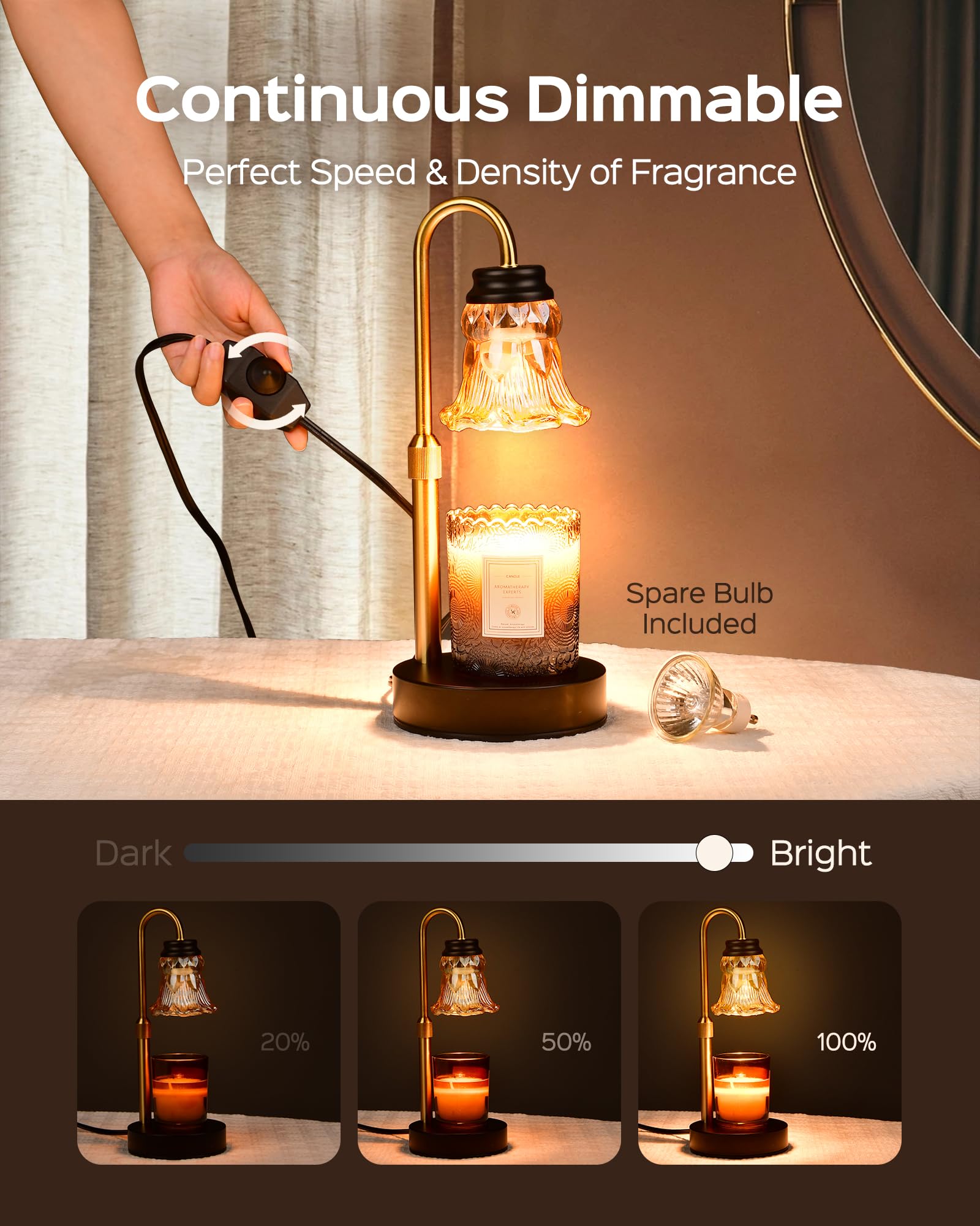 JACKYLED 2 Pack Adjustable Height Candle Warmer Lamp with Dimmer - Aromatherapy Wax Melter for Scented Candles & Jars - Decorative Home Fragrance Warmer with Heating Bulbs - Perfect for Bedroom, Living Room & Housewarming Gifts