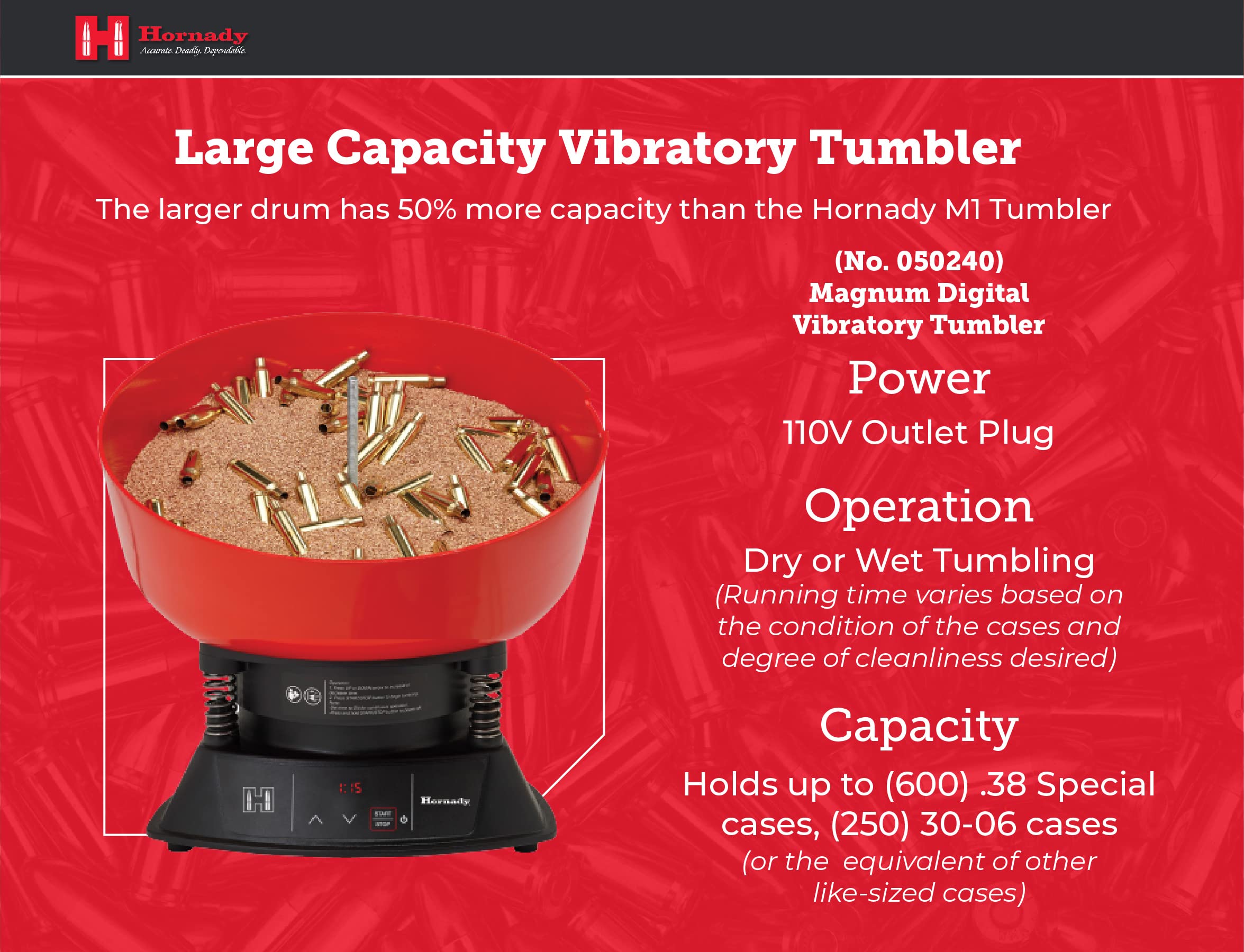 Hornady Magnum Digital Vibratory Tumbler - Brass Case Cleaner & Polisher for Reloading - Perfect for Ammo Brass Cleaning & Polishing in Reloading Stations