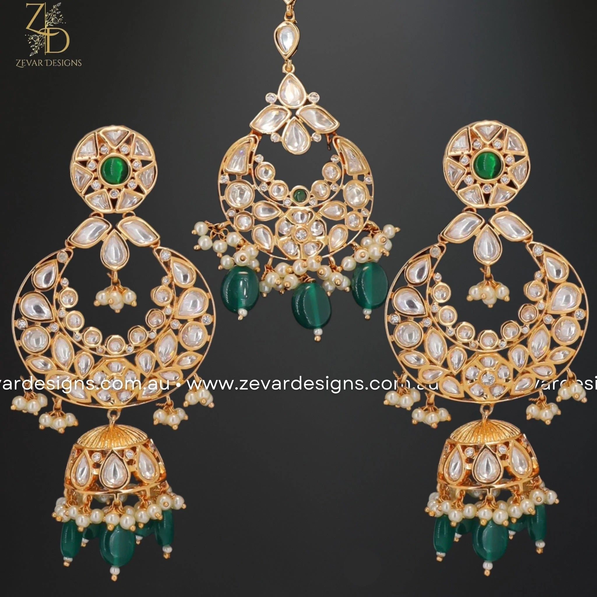 Exquisite Designer Kundan Polki Necklace Set with Tikka - Green Ethnic Jewelry for Weddings, Parties & Festive Occasions