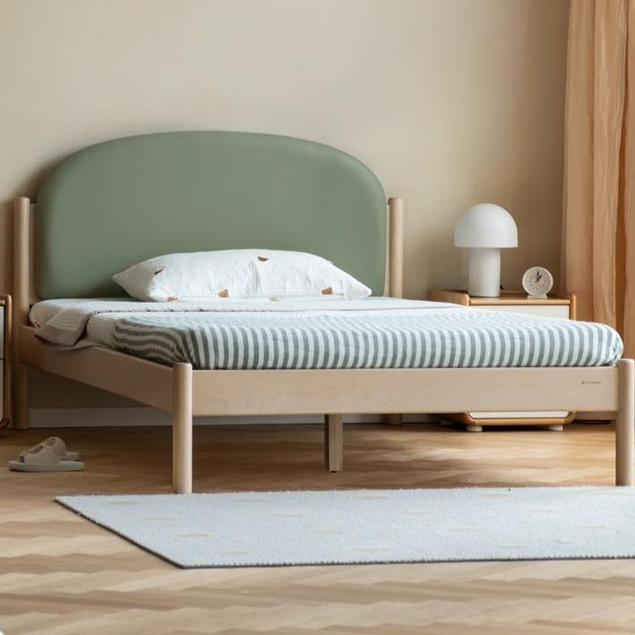 Organic Solid Wood Children's Bed - Birch & Beech Frame with Premium Leather Accents | Safe, Non-Toxic Toddler Bed for Nursery, Bedroom & Montessori Rooms
