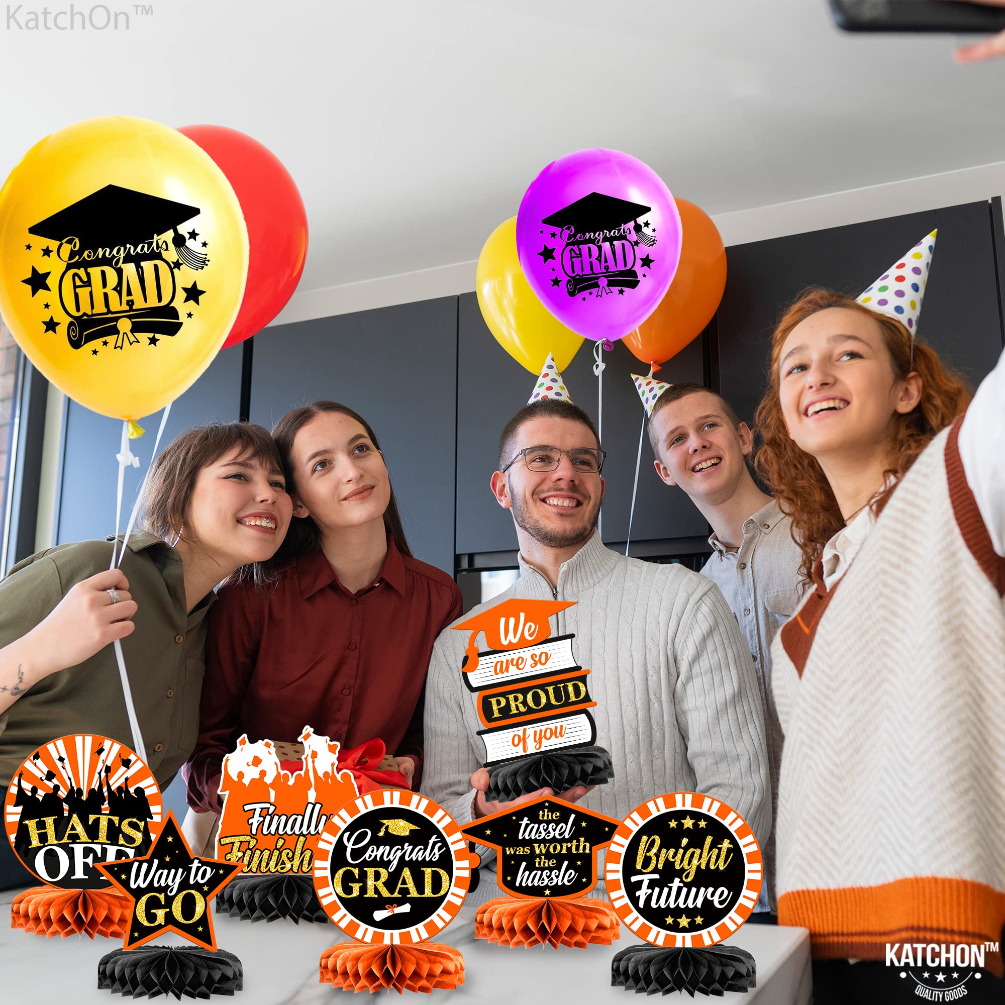 KatchOn Orange and Black Graduation Table Centerpieces - Pack of 9 | Class of 2025 Graduation Decorations | Perfect for Graduation Parties, Banquets & School Events