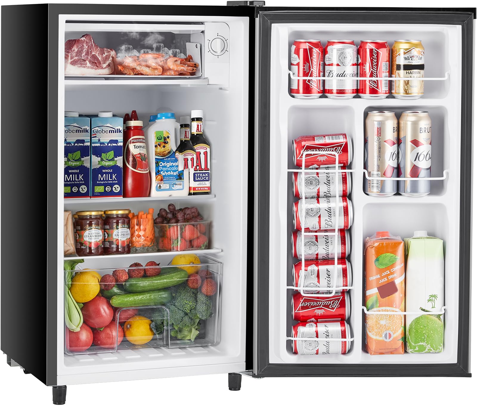 Sweetcrispy 3.2 Cu.Ft Mini Fridge with Freezer - Compact Single Door Refrigerator with Adjustable Thermostat, Energy Efficient & Low Noise - Perfect for Bedroom, Office, Dorm, Apartment, RV, or Small Spaces (Silver Door) - Keep Drinks Cold & Food Fresh Anywhere
