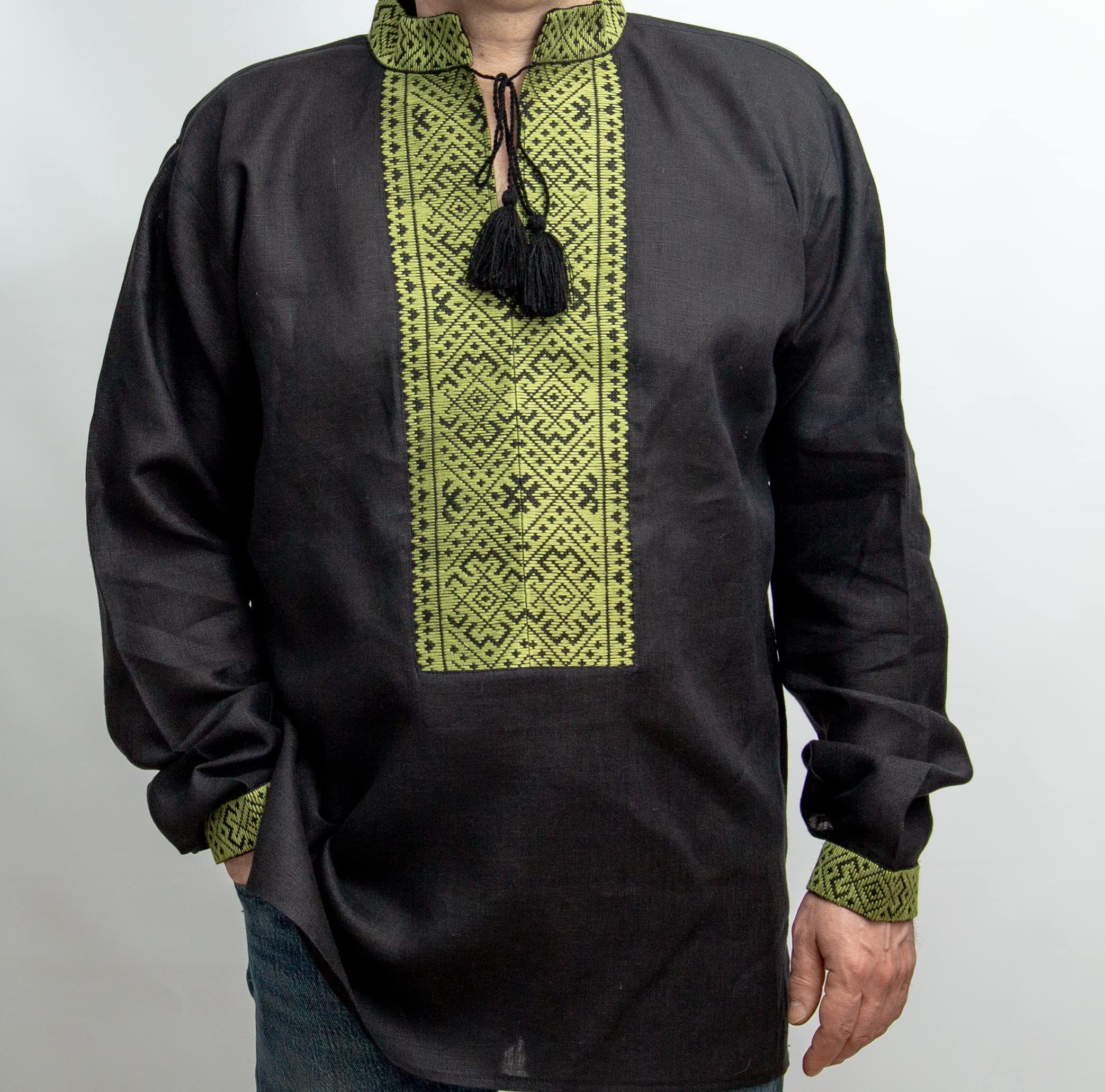 Men's Black Linen Vyshyvanka Shirt with Red & White Embroidery - Sizes S to 3XL - Valentine's Day Gift for Him - Perfect for Ukrainian Festivals, Cultural Events & Date Nights