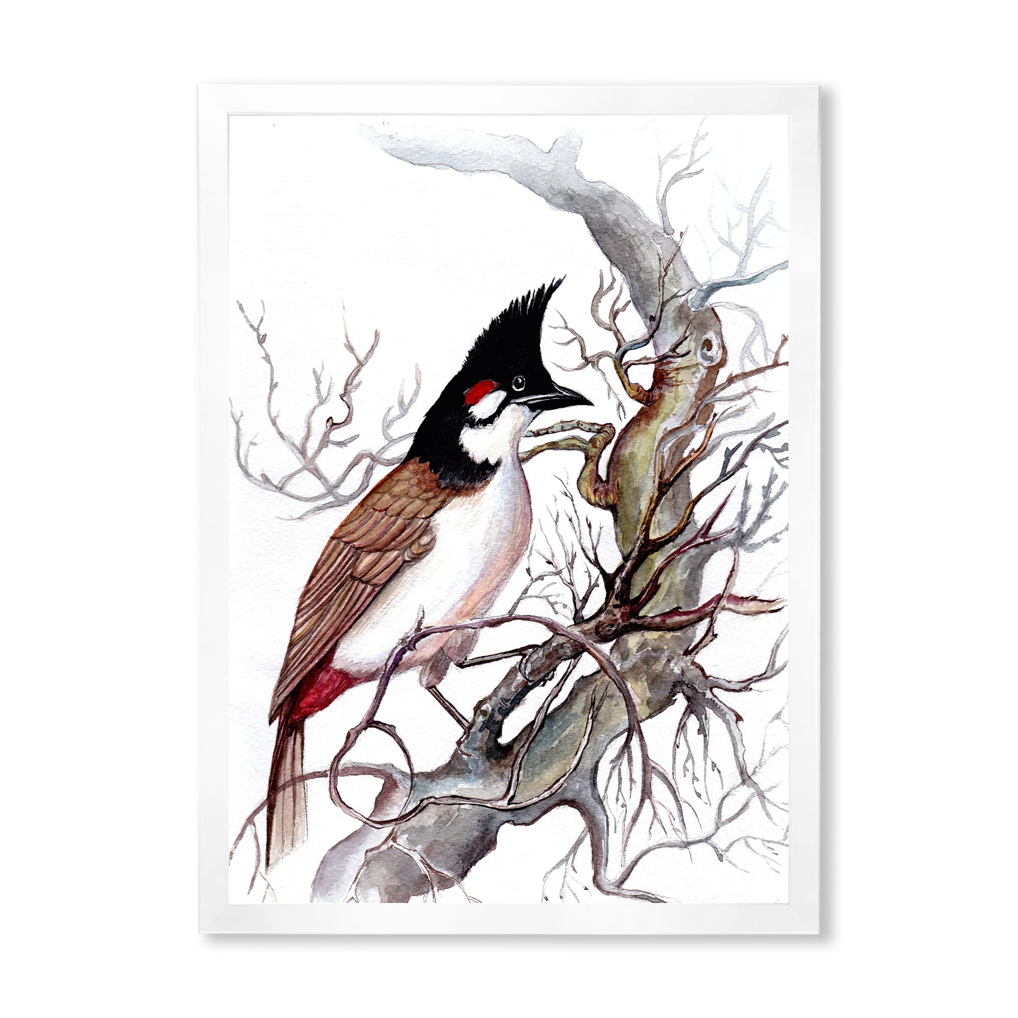 Vintage Framed Wall Art - Beautiful Bird on Branch Painting, Traditional Home Decor for Living Room, Bedroom & Office