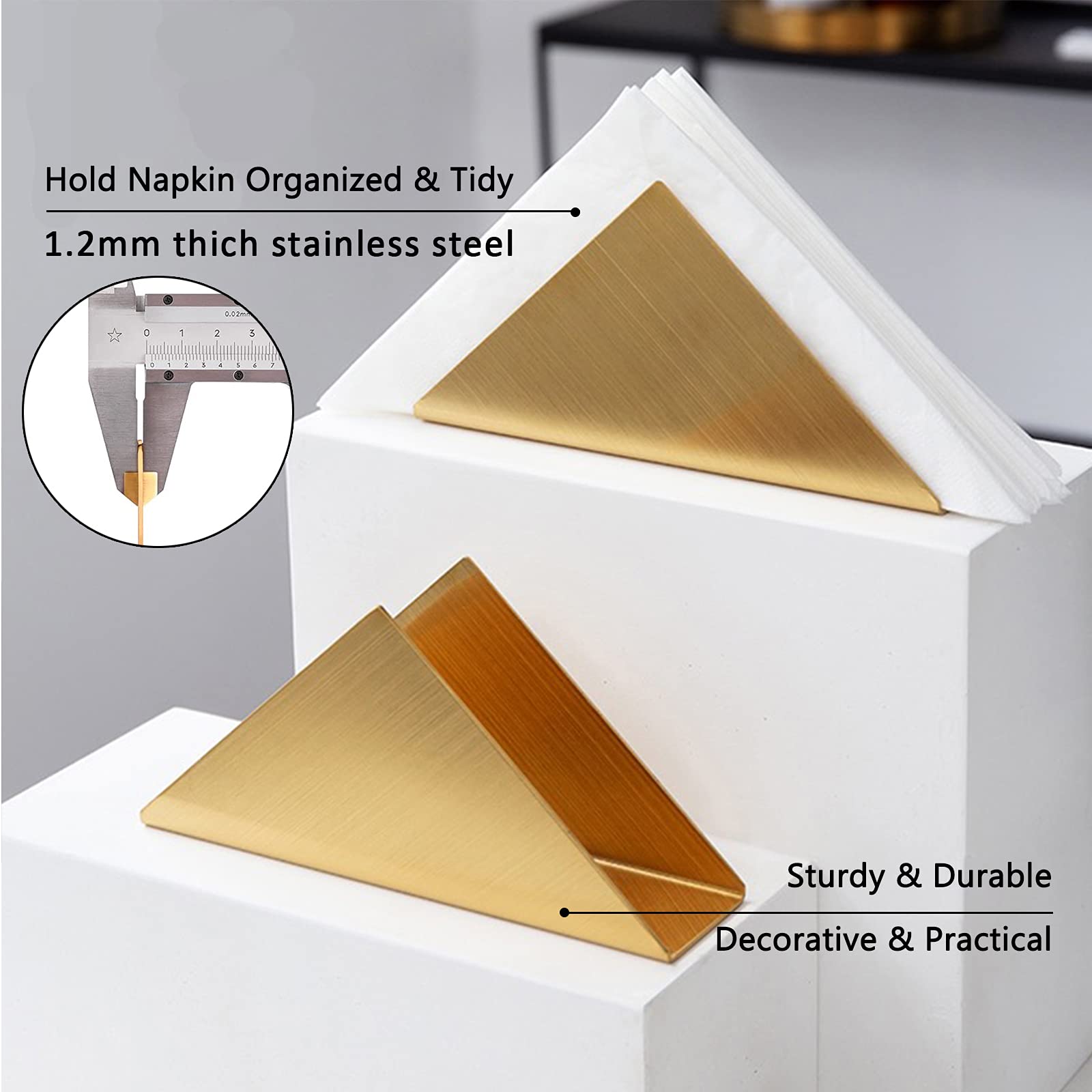 Premium Gold Napkin Holder - Freestanding Steel Tissue Dispenser for Dining Table, Kitchen Countertop & Guest Towels | Elegant Triangle Design | Perfect for Restaurants, Weddings & Home Decor