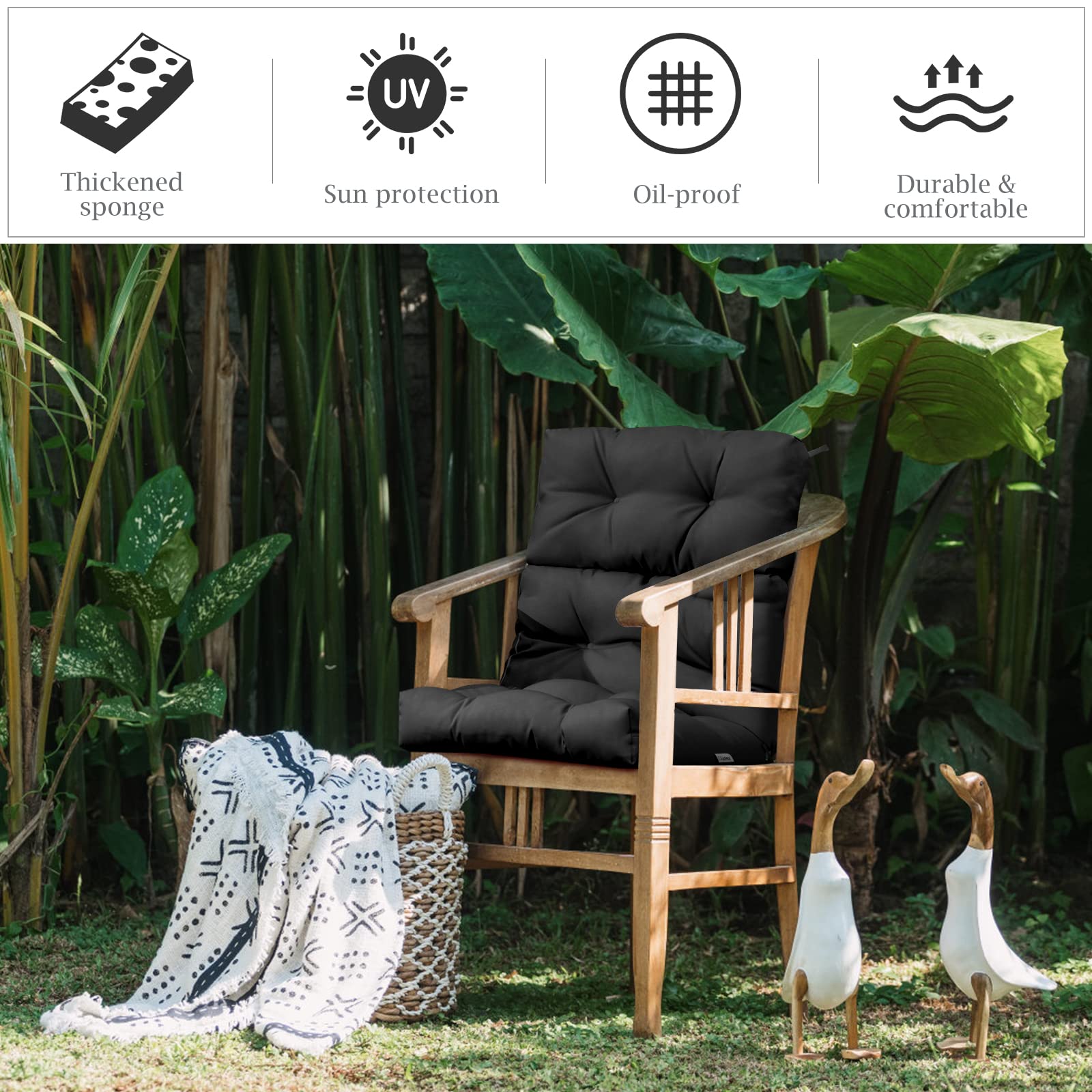 Giantex 2 Pack Tufted Outdoor Chair Cushions - 4.5 Inch Thick High Back Patio Seat Cushions with 4 Ties for Swing, Bench & Wicker Furniture - Waterproof Black Floor Cushions for Indoor/Outdoor Use - Perfect for Backyard, Deck, Poolside & Living Room Relaxation
