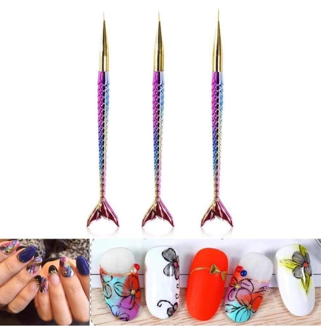 White Stripes Fishtail Nail Brush - Gradient Pen Design for Nail Art Drawing & Painting | Perfect for Salon, Home Manicure & DIY Nail Designs