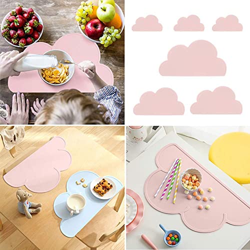 PandaEar 2 Pack Non-Slip Silicone Placemats for Kids - BPA Free, Food Grade, Lightweight & Portable with Raised Edges (Pink & Grey) - Perfect for Toddler Mealtime, High Chair, Dining Table, and Picnics