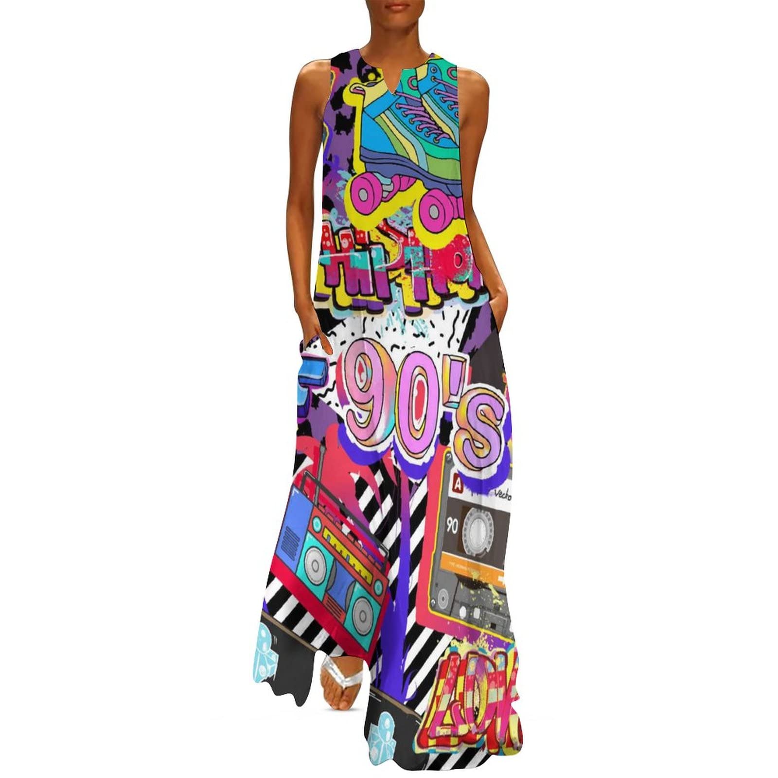 Vintage 80s 90s Summer Dresses for Women - Retro Sleeveless Maxi Dress Casual Wedding Guest Outfit | Perfect for Beach Vacations, Garden Parties & Date Nights