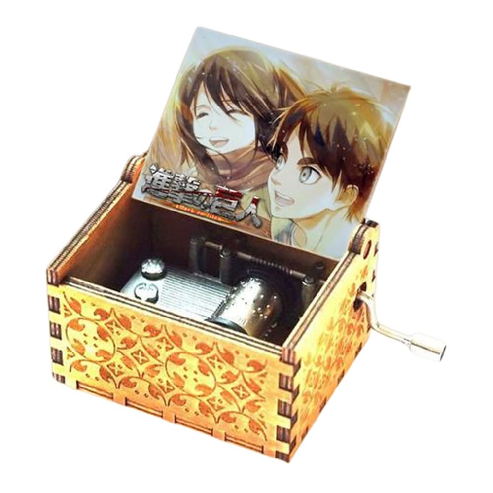 Hand-Cranked Wooden Music Box - Attack on Titan Themed Engraved Musical Toy for Collectors & Anime Fans | Perfect Gift for Birthdays, Anniversaries & Home Decor