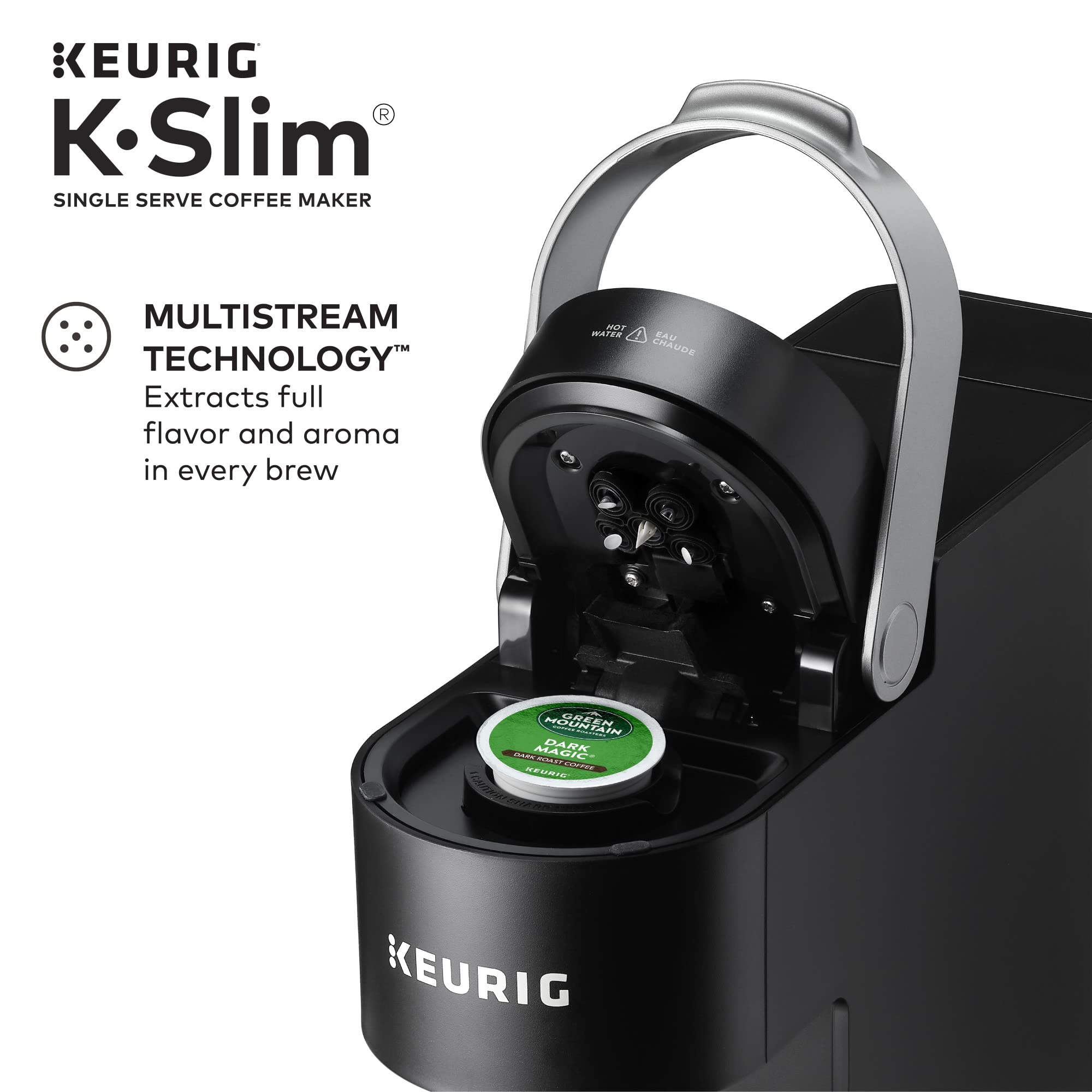 Keurig K-Slim Single Serve K-Cup Pod Coffee Maker - Compact Black Coffee Machine with Multistream Technology & 24-Pod Storage Drawer - Perfect for Home, Office, and Small Spaces
