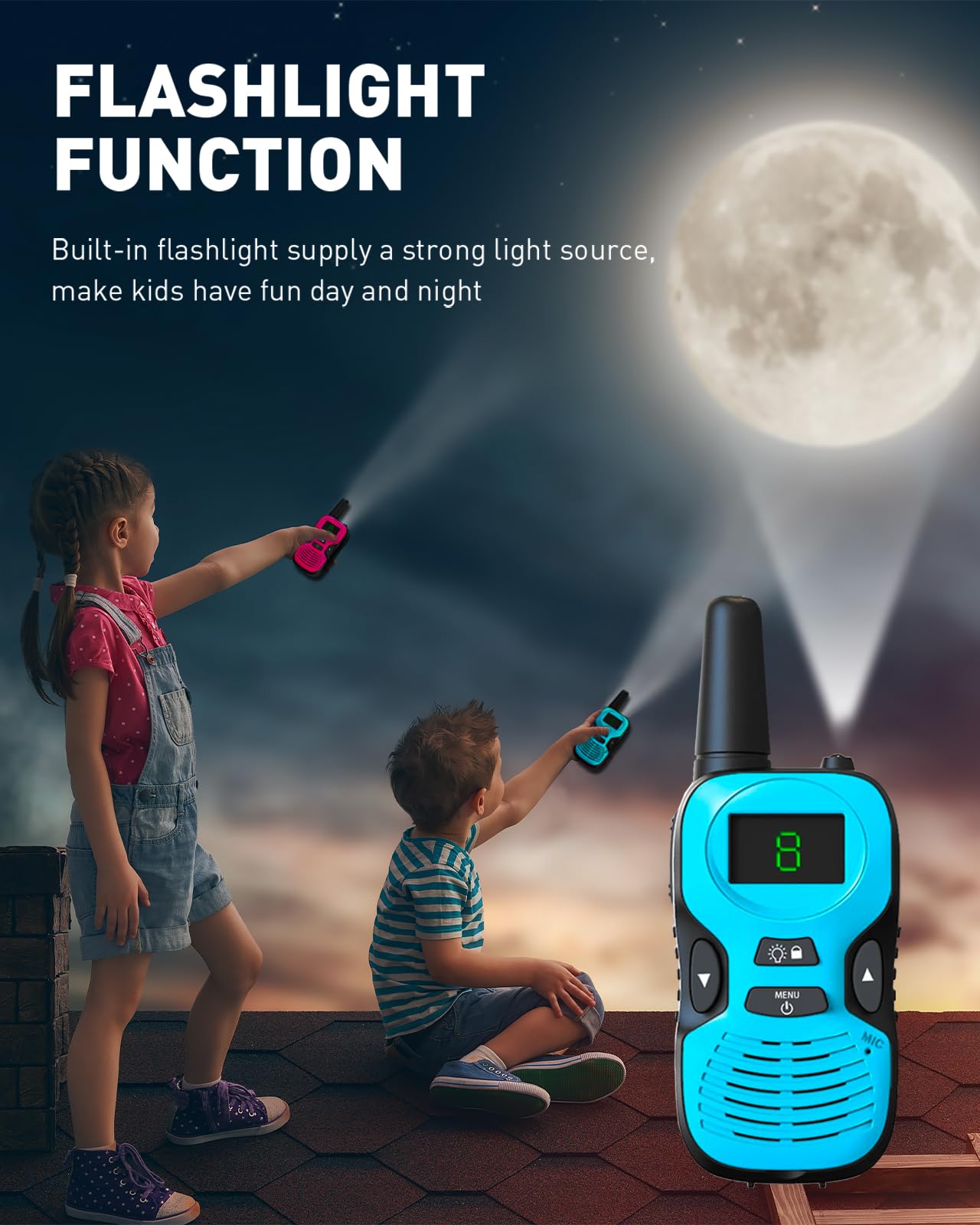 Long Range Walkie Talkies for Kids - Rechargeable 2 Pack with Replaceable Shells, Backlit LCD & Flashlight - 3 Mile Range - Perfect for Outdoor Adventures, Camping, and Playtime - Toys for Boys and Girls Ages 5-7