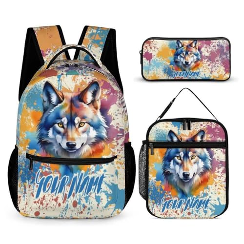 Wolf Backpack 2 With Lunch Bag Pencil Bag Custom